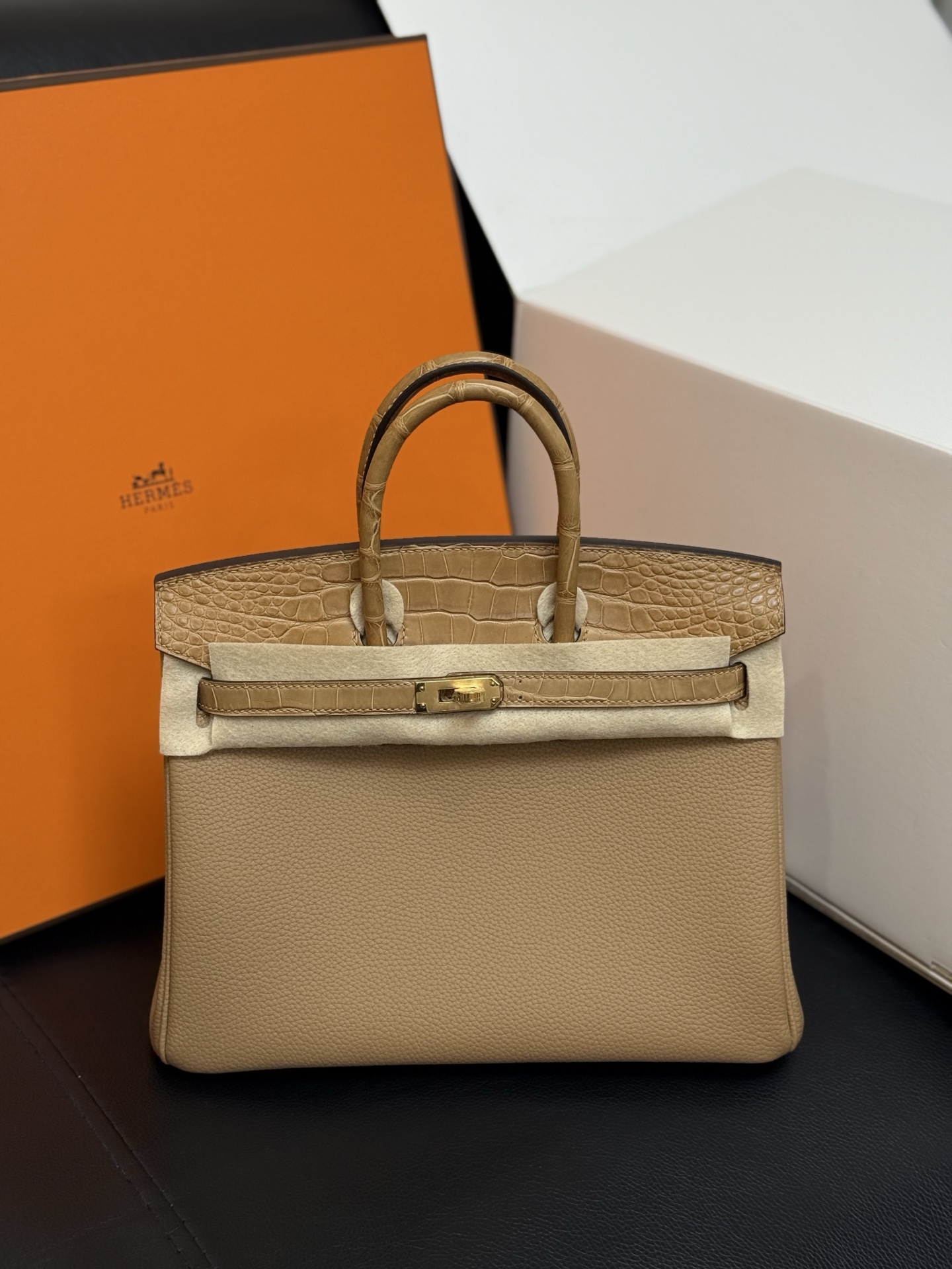 エルメス BIRKIN バイカラーバーキン25cm 手作り wax Togo/クロコ