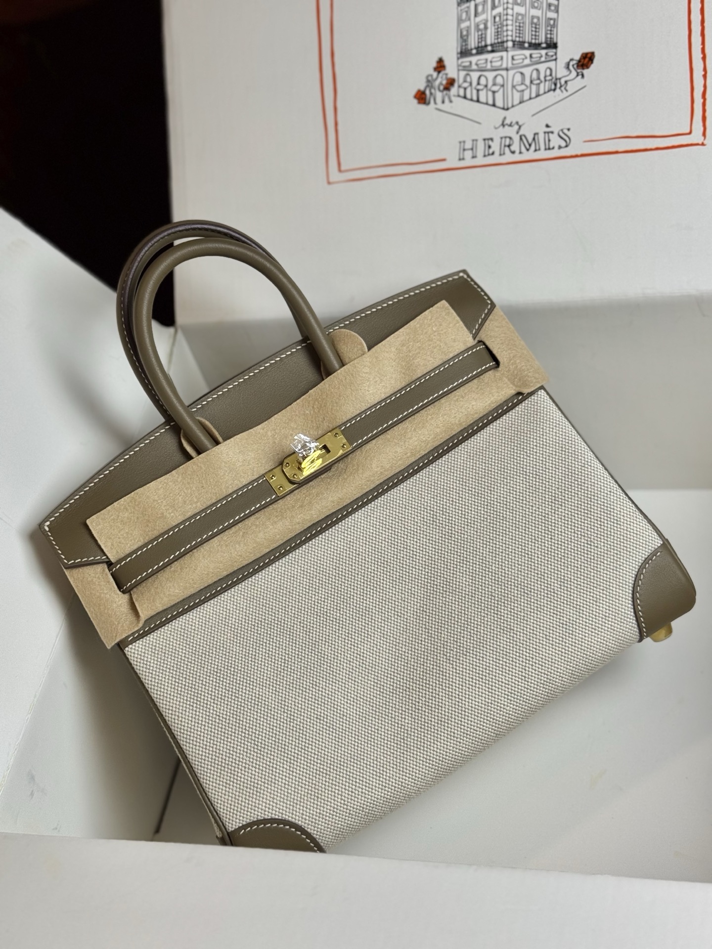 エルメス バーキン25 birkin 半手作り キャンバス/本革