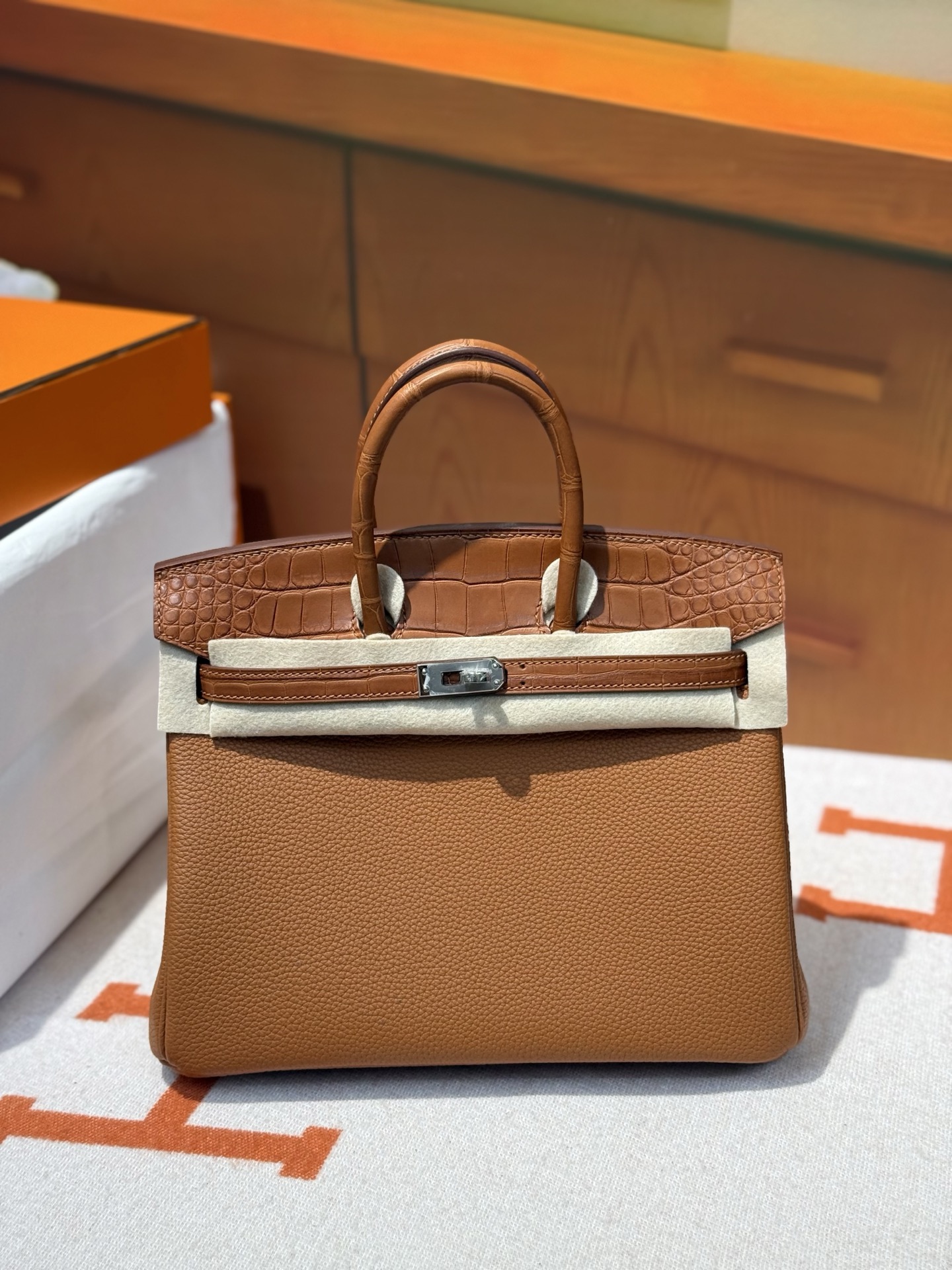 エルメス BIRKIN バイカラーバーキン25cm 手作り wax Togo/クロコ