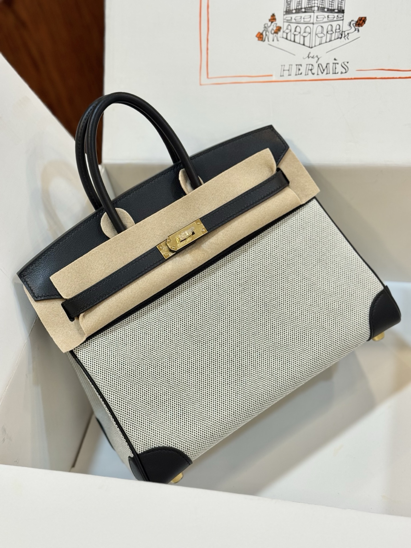 エルメス バーキン25 birkin 半手作り キャンバス/本革