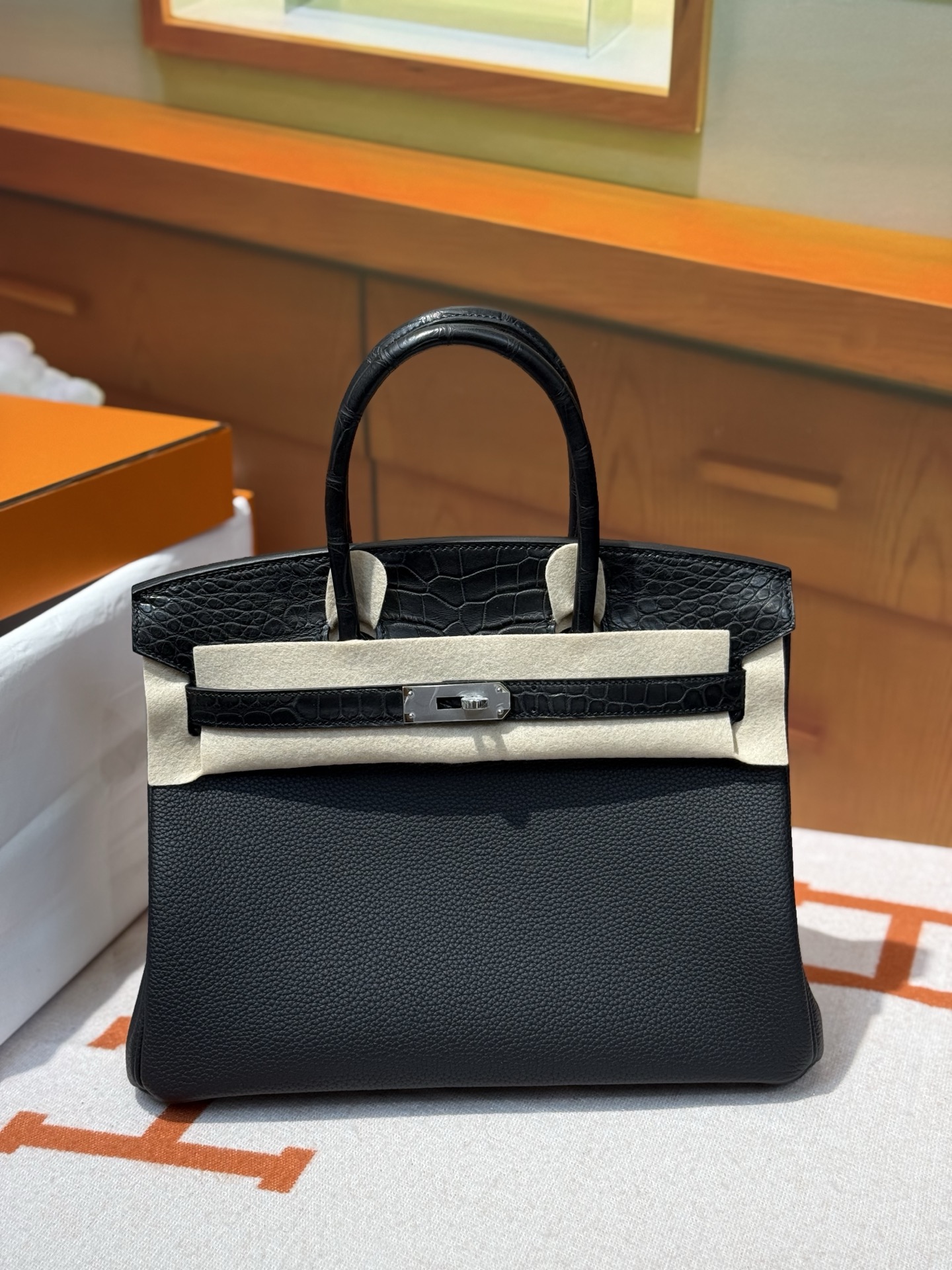 エルメス BIRKIN バーキン25cm 手作り wax Togo/クロコ バッグ