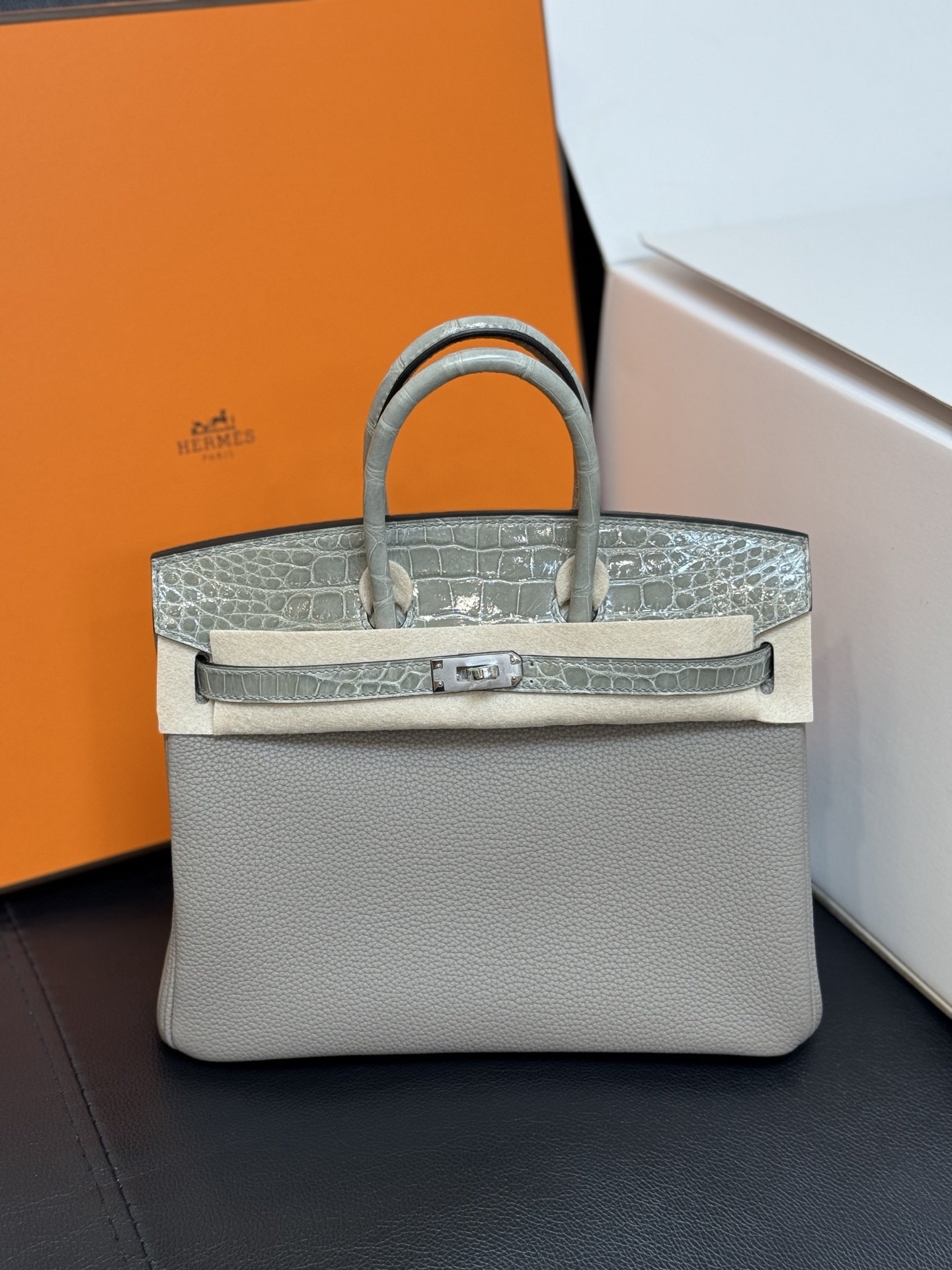 エルメス BIRKIN バイカラーバーキン25cm 手作り wax Togo/クロコ