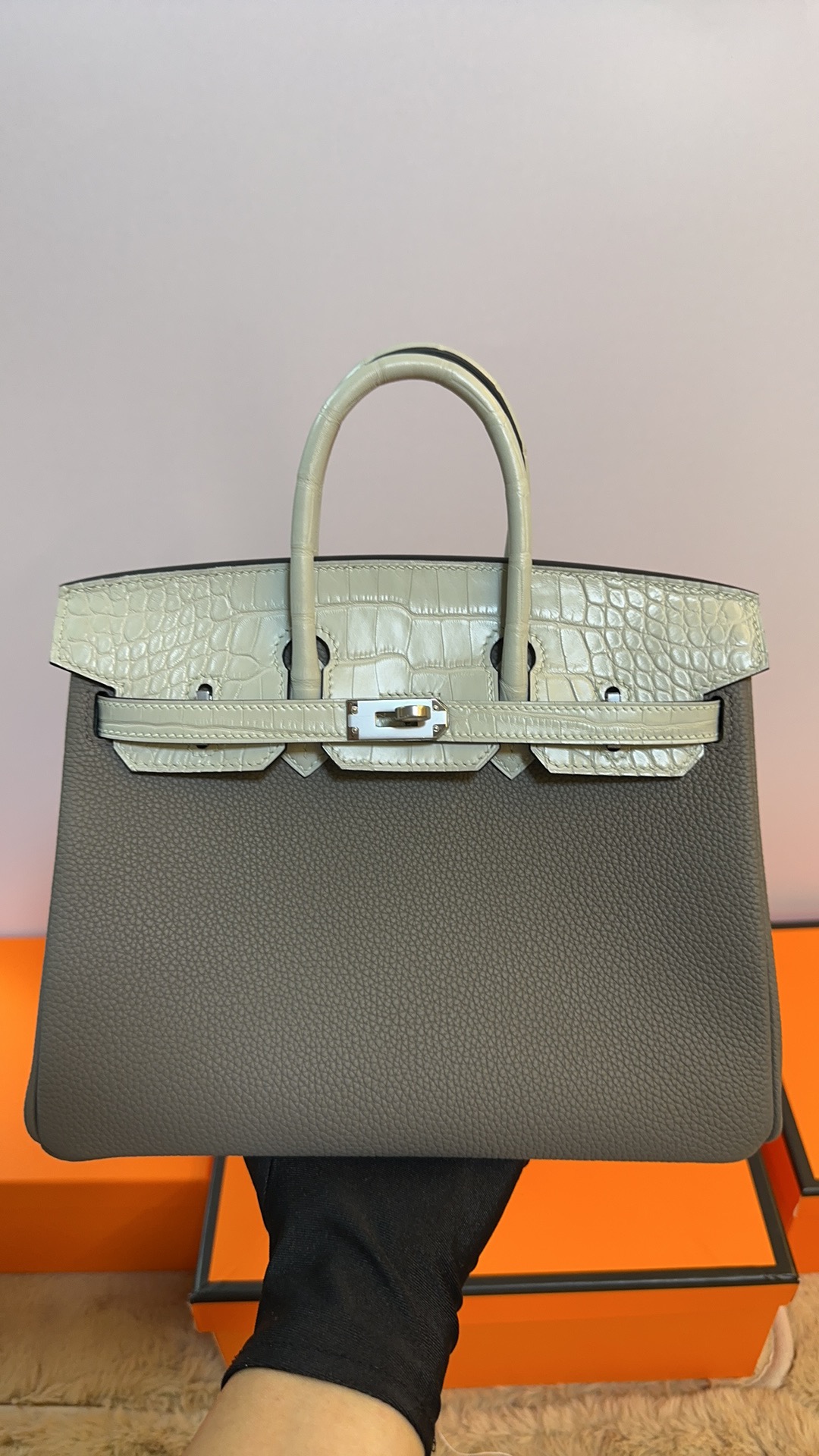 エルメス BIRKIN バイカラーバーキン25cm 手作り wax Togo/クロコ