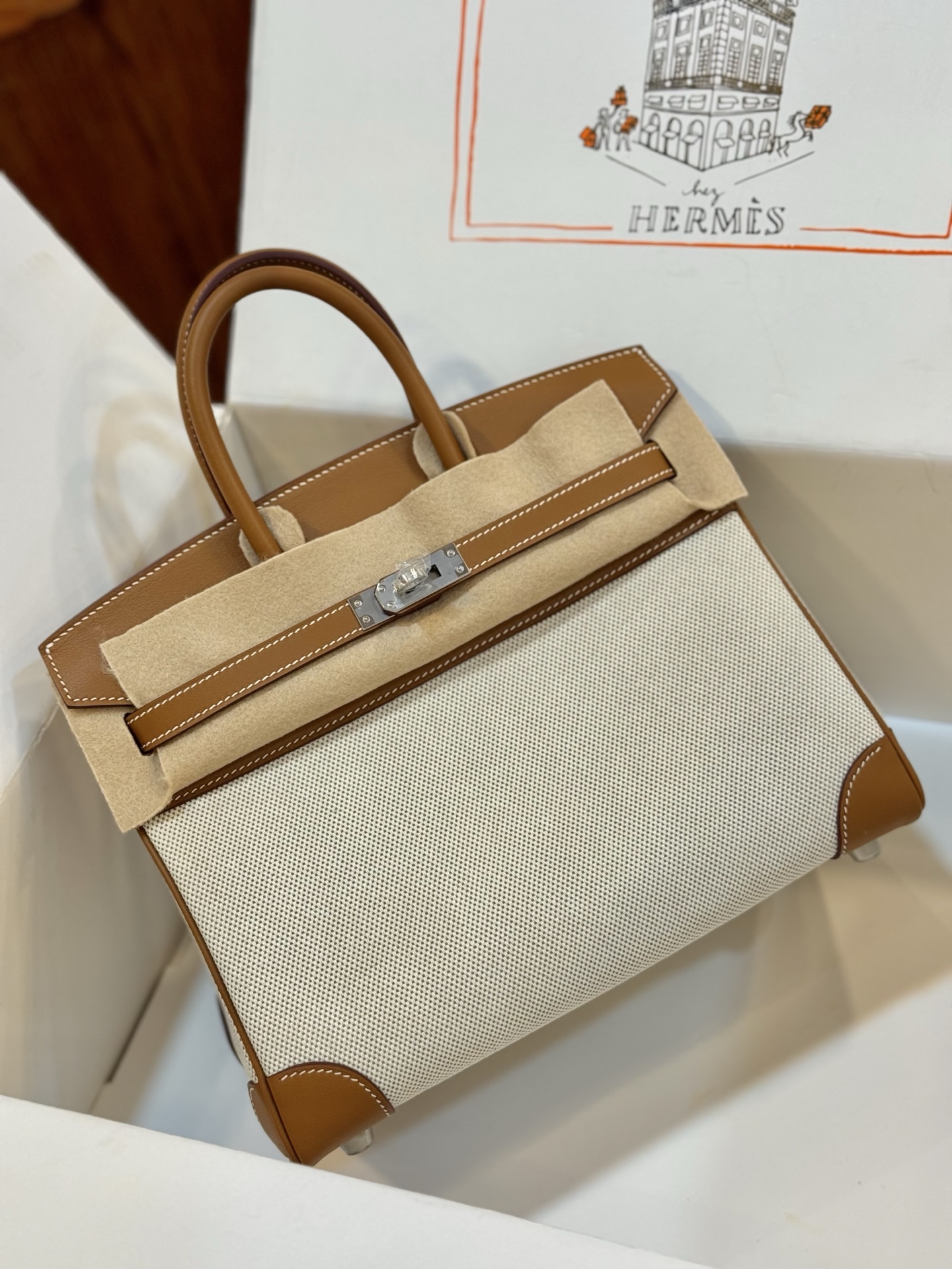 エルメス バーキン25 birkin 半手作り キャンバス/本革