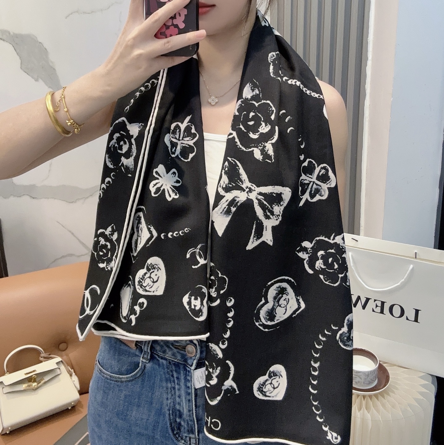 2025秋冬muffler シャネル マフラー 防寒 大判 ストール