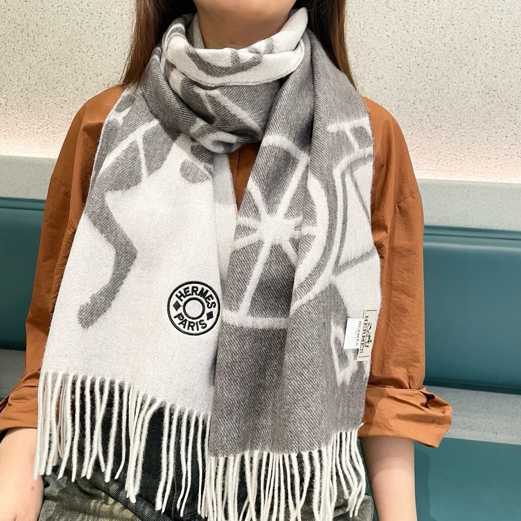 2025秋冬muffler エルメス マフラー 防寒 大判 ストール