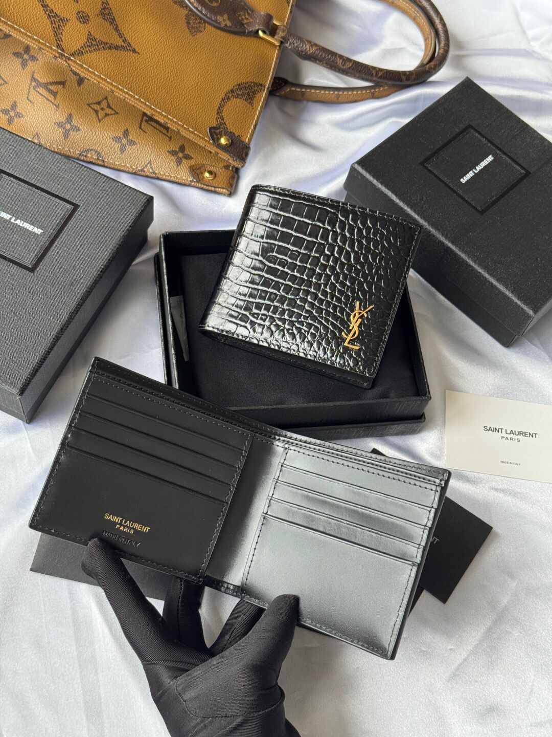 【YSL】サンローラン★二つ折り 財布 2509XGJ-クロコダイル