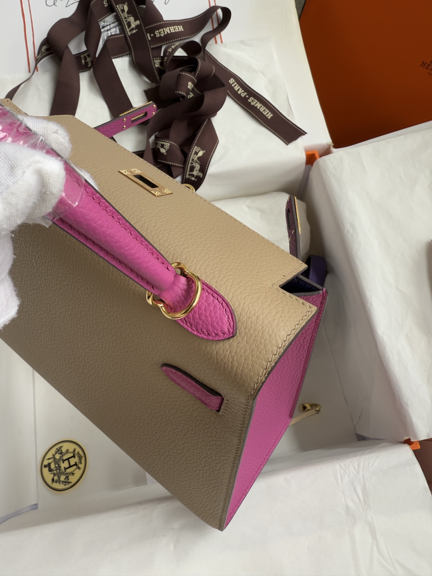 エルメス バイカラー ケリー Kelly 28cm 手作り Togo 2Way バッグハンド 2508