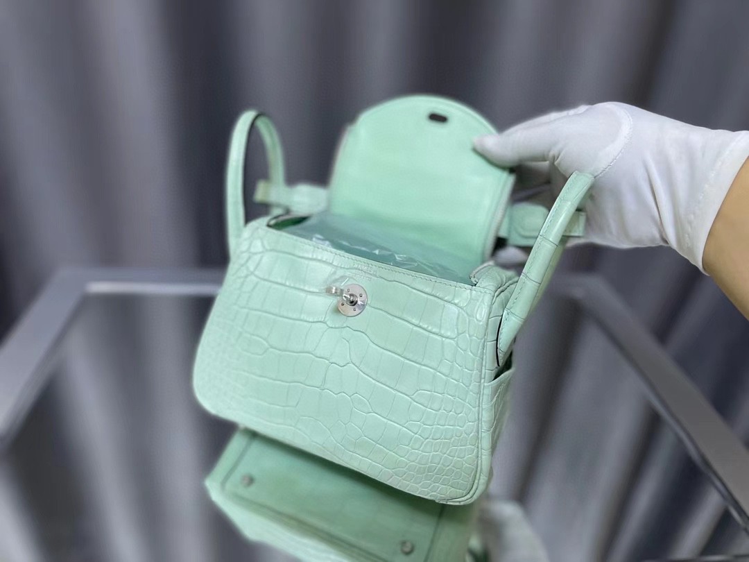 エルメス リンディMini Lindy Beeswax thread手作り写真色/金具シルバー