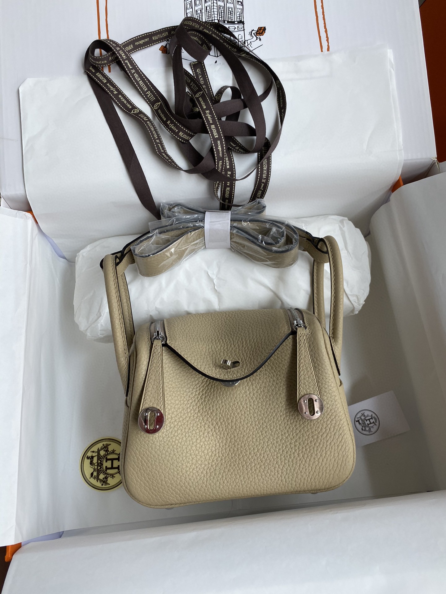 エルメス リンディ Mini Lindy19cm 半分手作り 写真色/金具シルバー