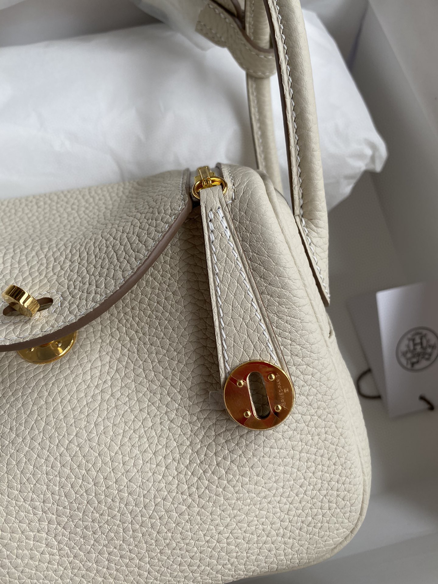 エルメス リンディ Mini Lindy 19 半分手作り 写真色/金具ゴールド