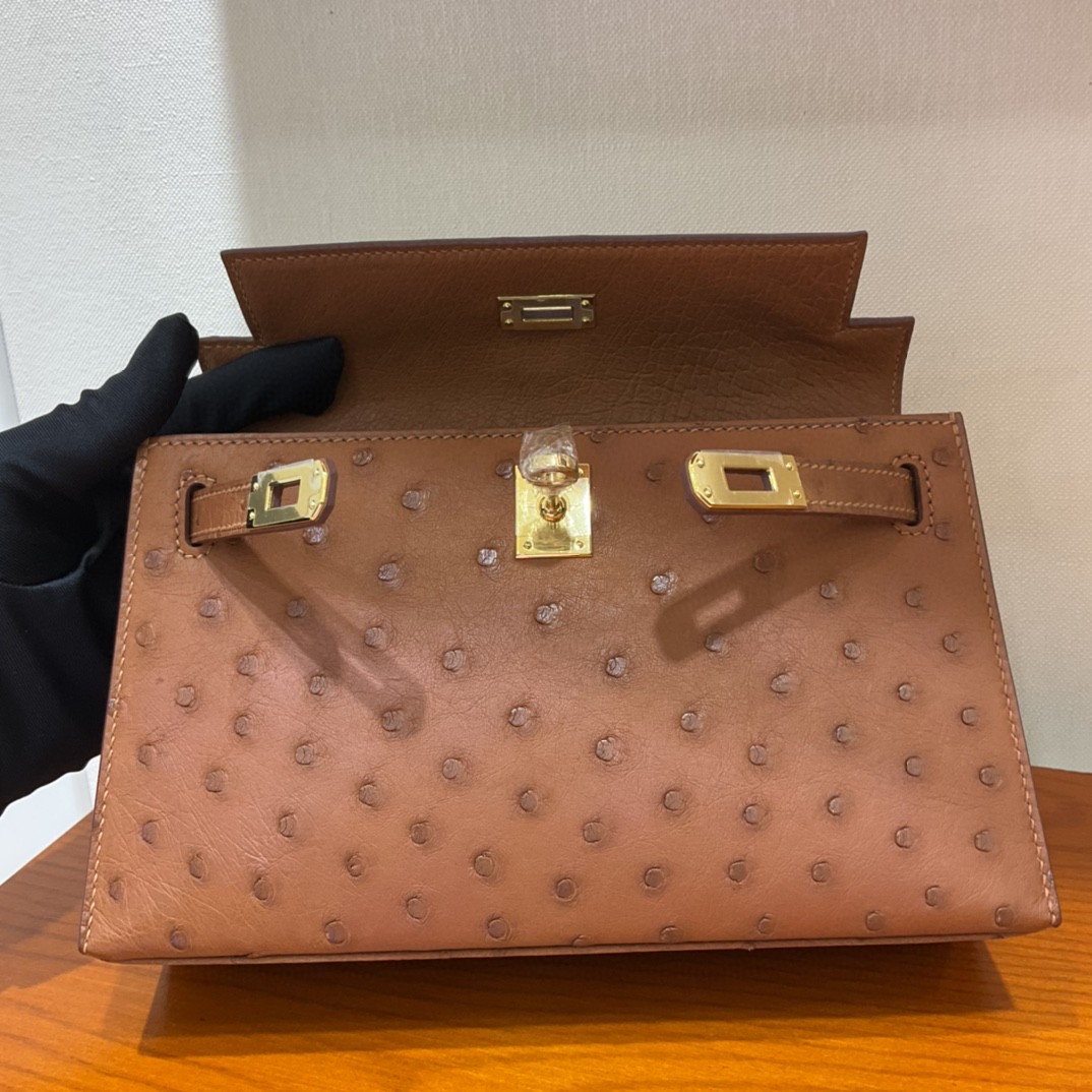 エルメス ケリー mini 22CM 手作り オーストリッチ写真色/金具ゴールド