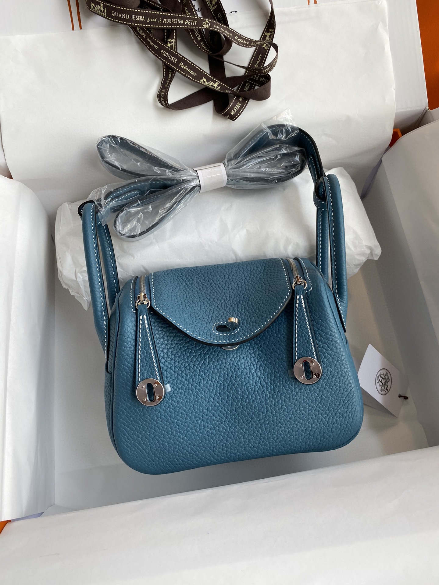 エルメス リンディ Mini Lindy19cm 半分手作り 写真色/金具シルバー