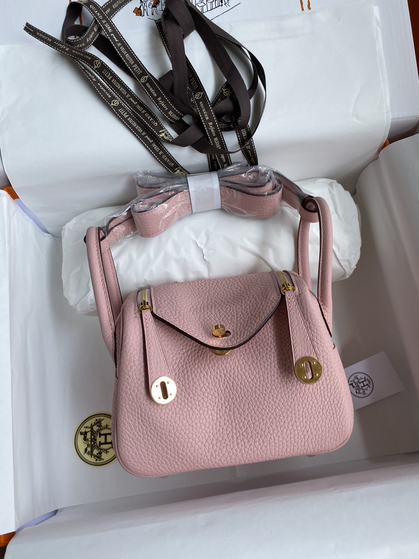 エルメス リンディ Mini Lindy 19 半分手作り 写真色/金具ゴールド