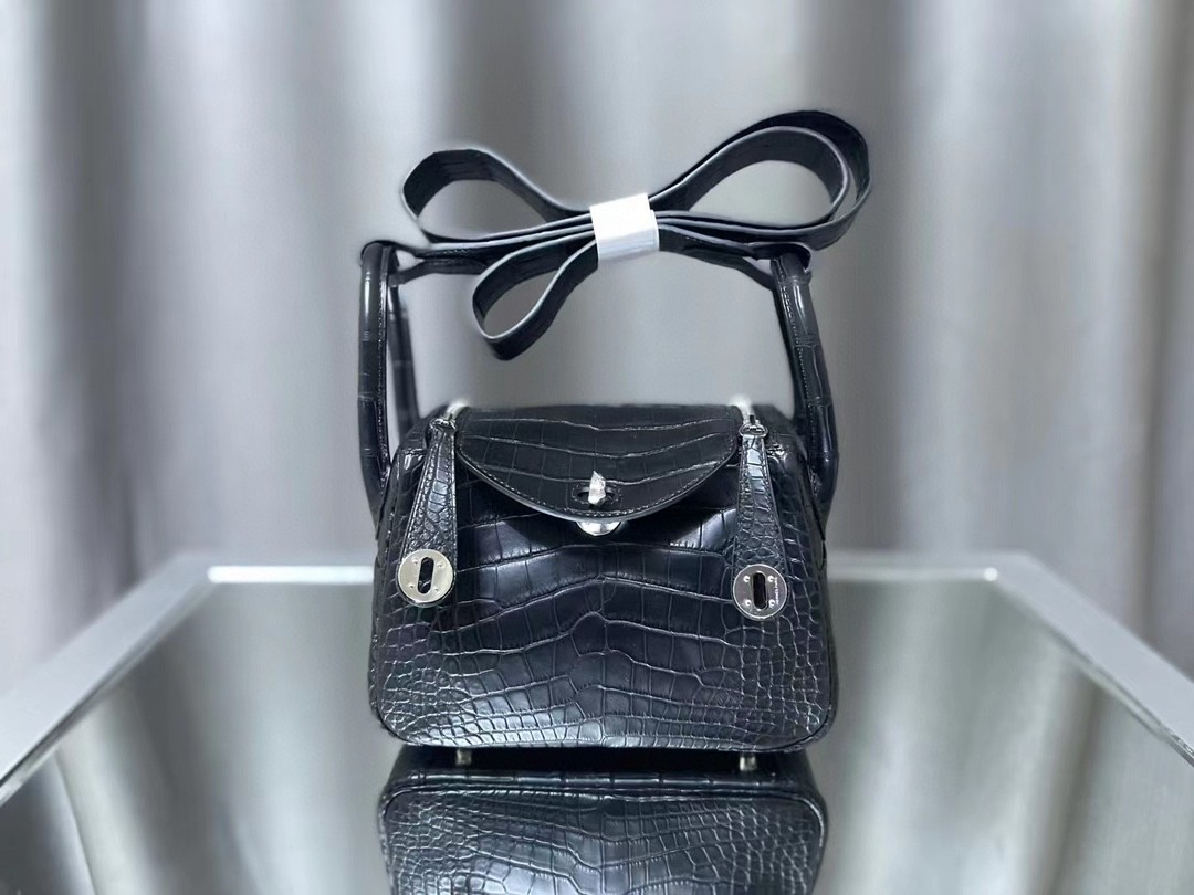 エルメス リンディMini Lindy Beeswax thread手作り写真色/金具シルバー