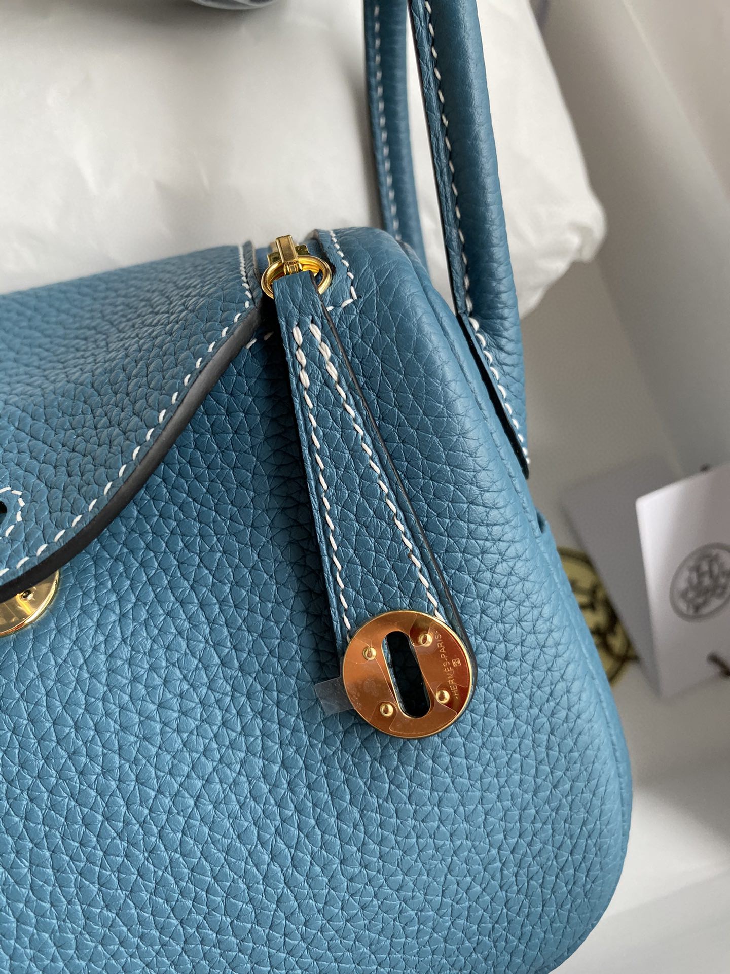 エルメス リンディ Mini Lindy 19 半分手作り 写真色/金具ゴールド