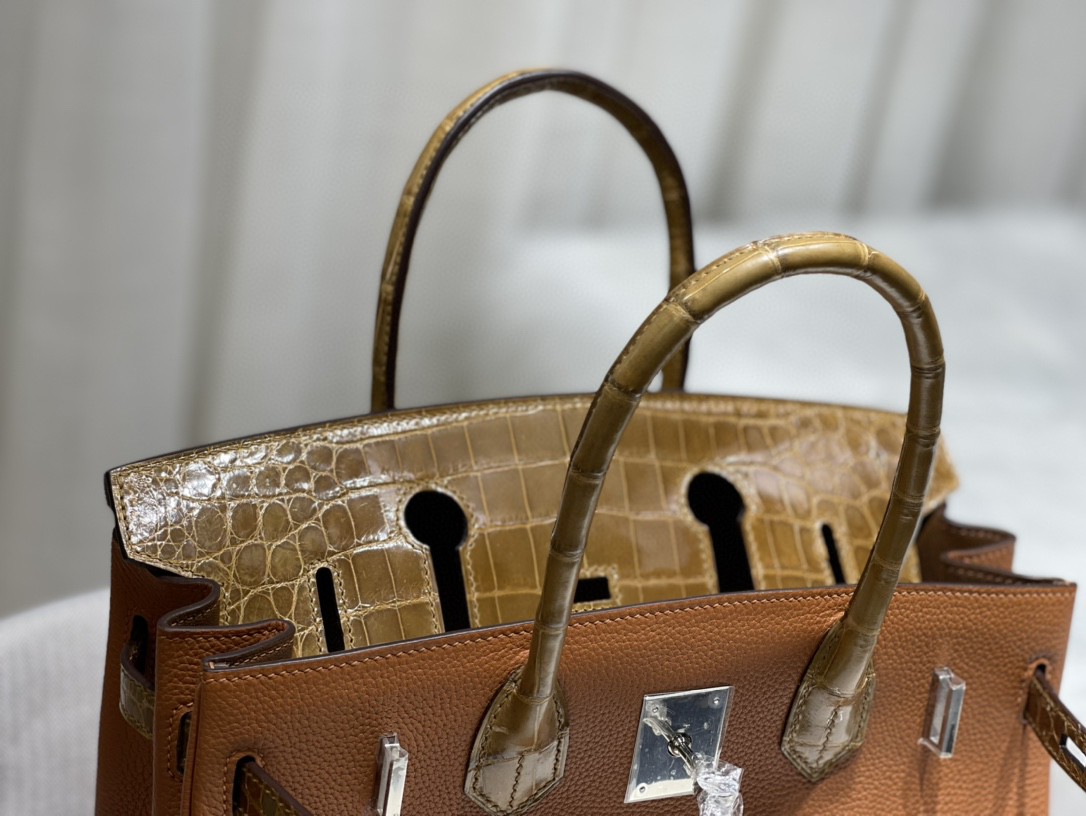 TOPエルメス Beeswax thread手作りTouch バーキン30 写真色/金具シルバー