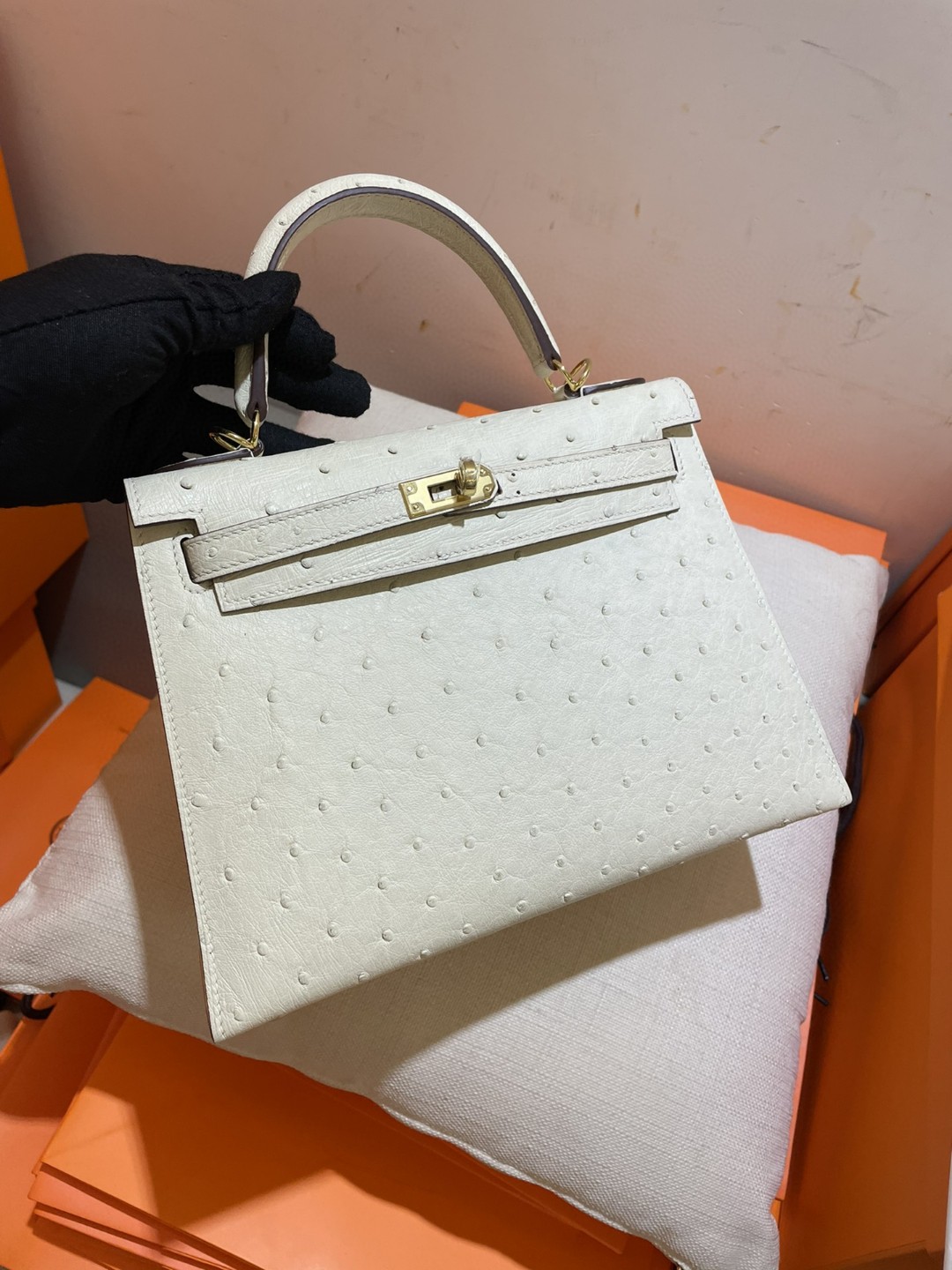 パーフェクト エルメス HERMES ケリー 25 オーストリッチ 2205