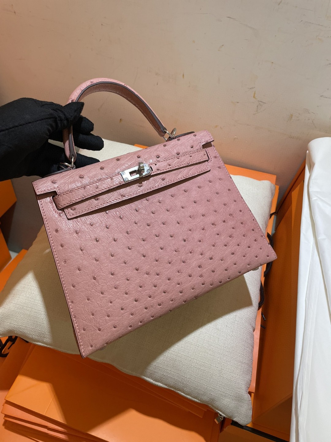 パーフェクト エルメス HERMES ケリー 25 オーストリッチ 2205