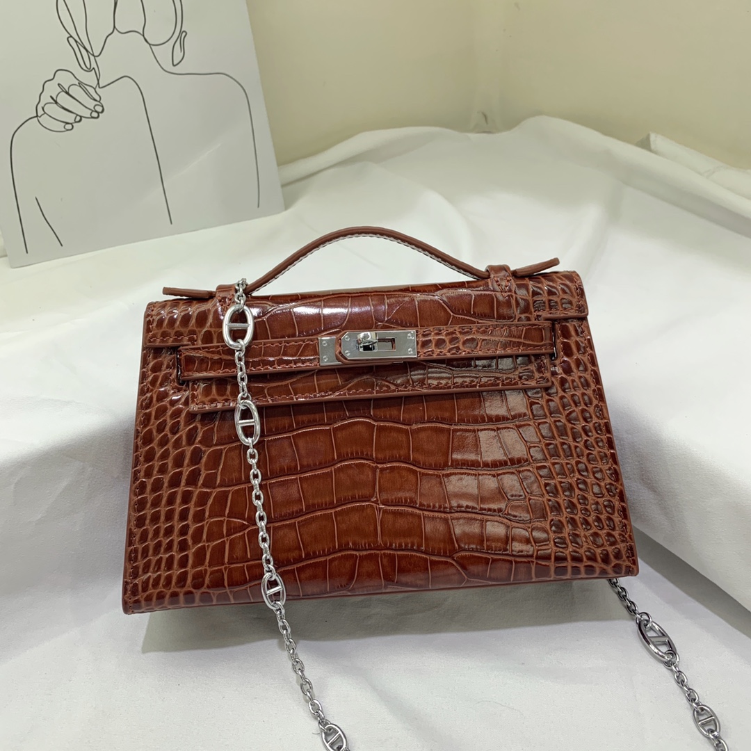 エルメス HERMES ケリー22cm クロコ型押レザー