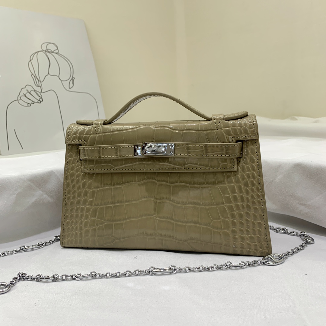 エルメス HERMES ケリー22cm クロコ型押レザー
