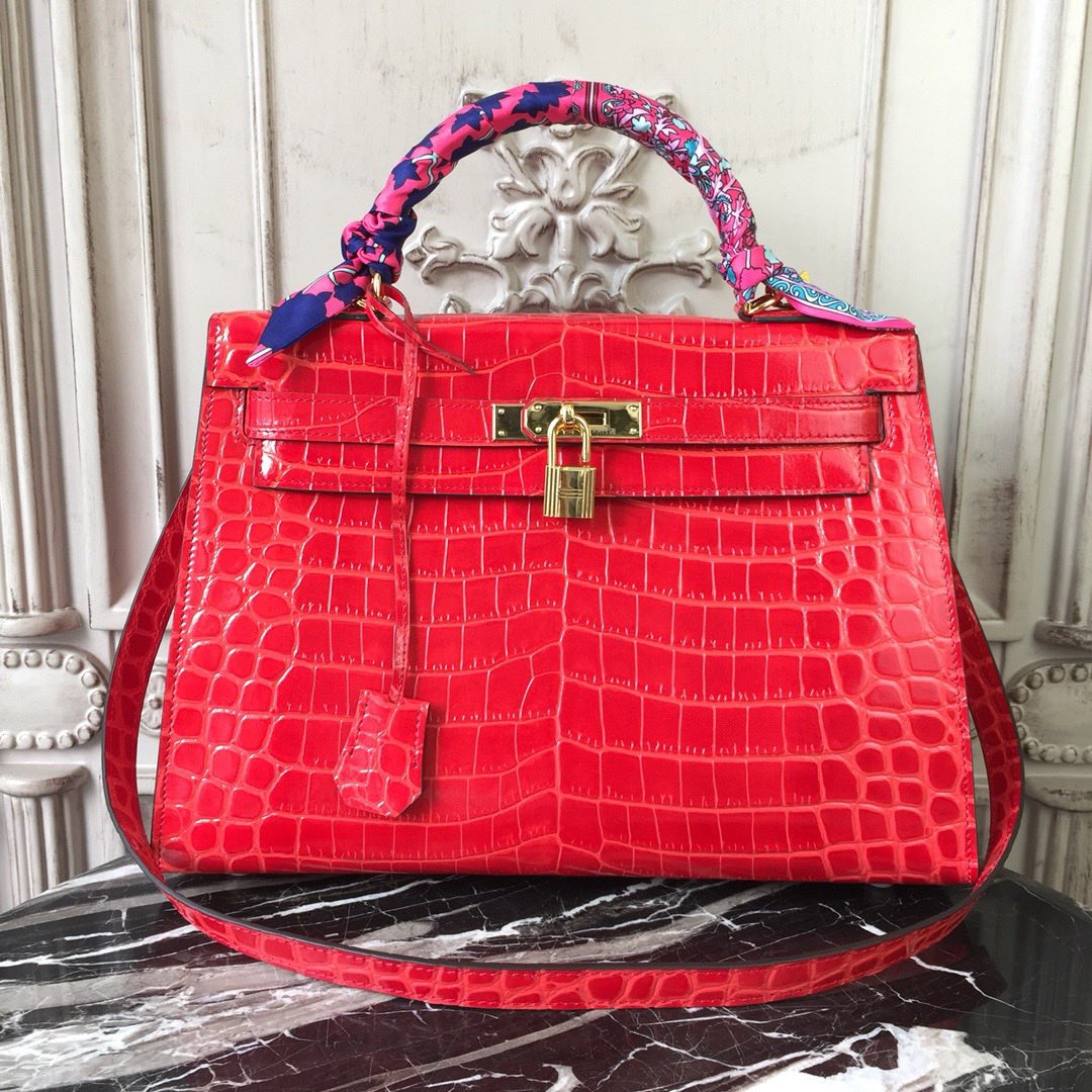 エルメス HERMES ケリー28/32 クロコ型押レザー