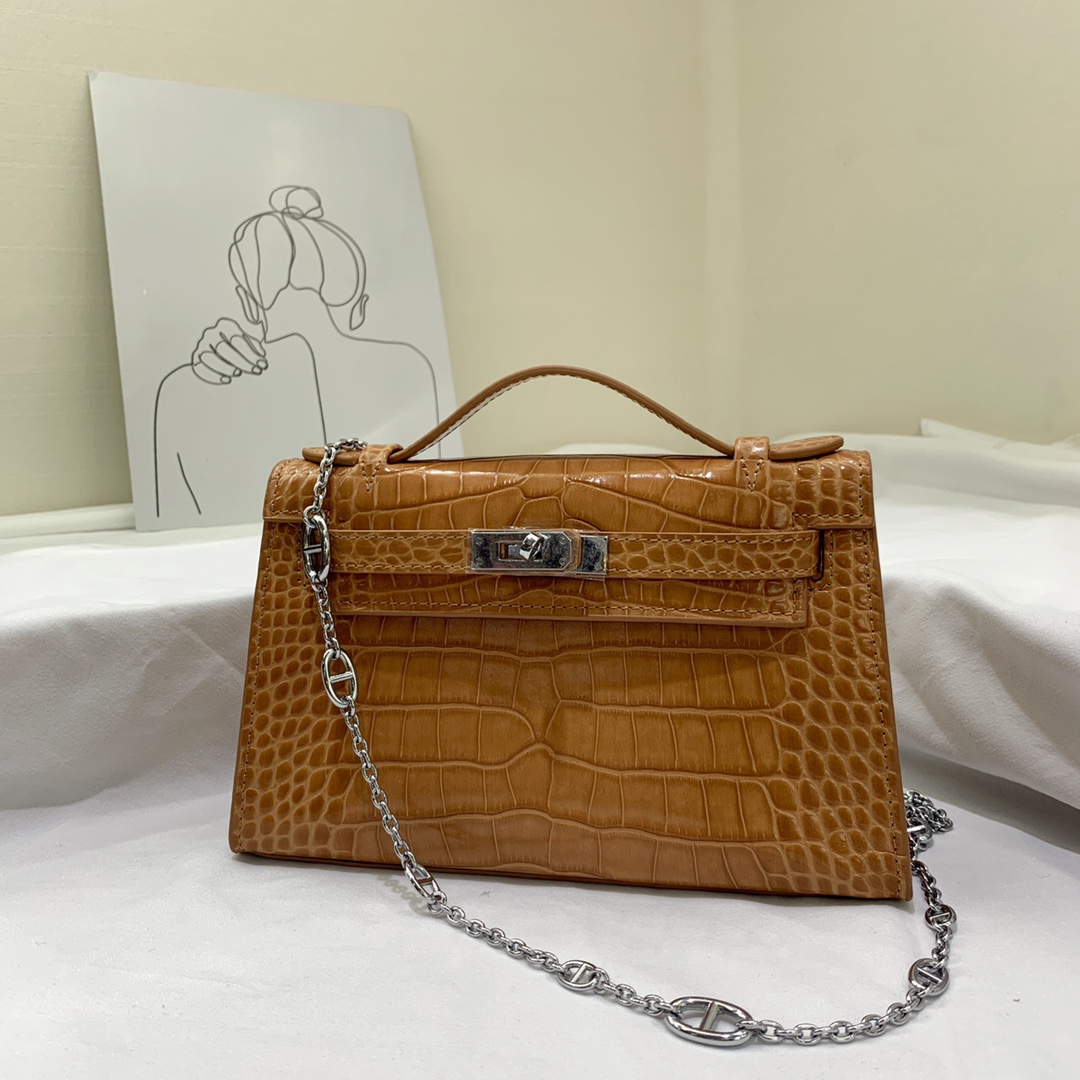 エルメス HERMES ケリー22cm クロコ型押レザー