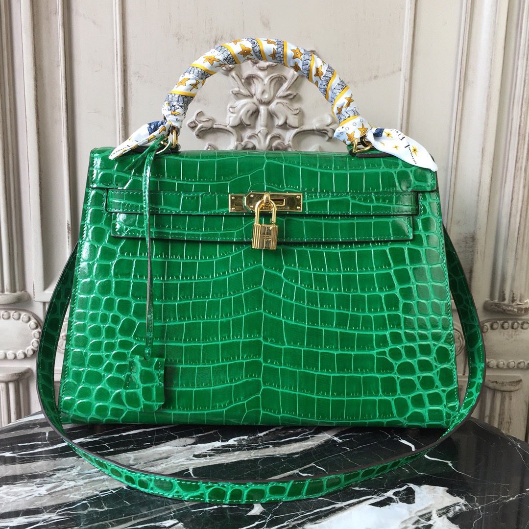 エルメス HERMES ケリー28/32 クロコ型押レザー