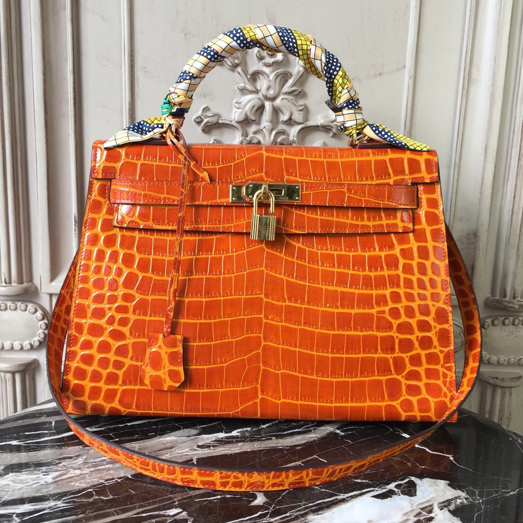 エルメス HERMES ケリー28/32 クロコ型押レザー