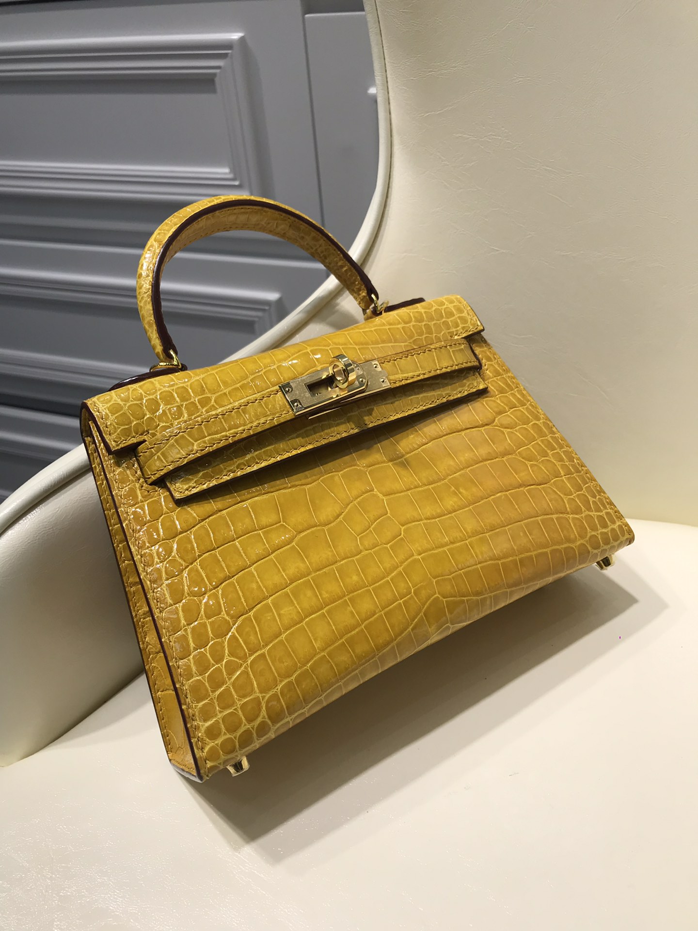 HERMES エルメス 手作りハンドバッグ ケリー19 外縫い クロコダイル TD2001P6000