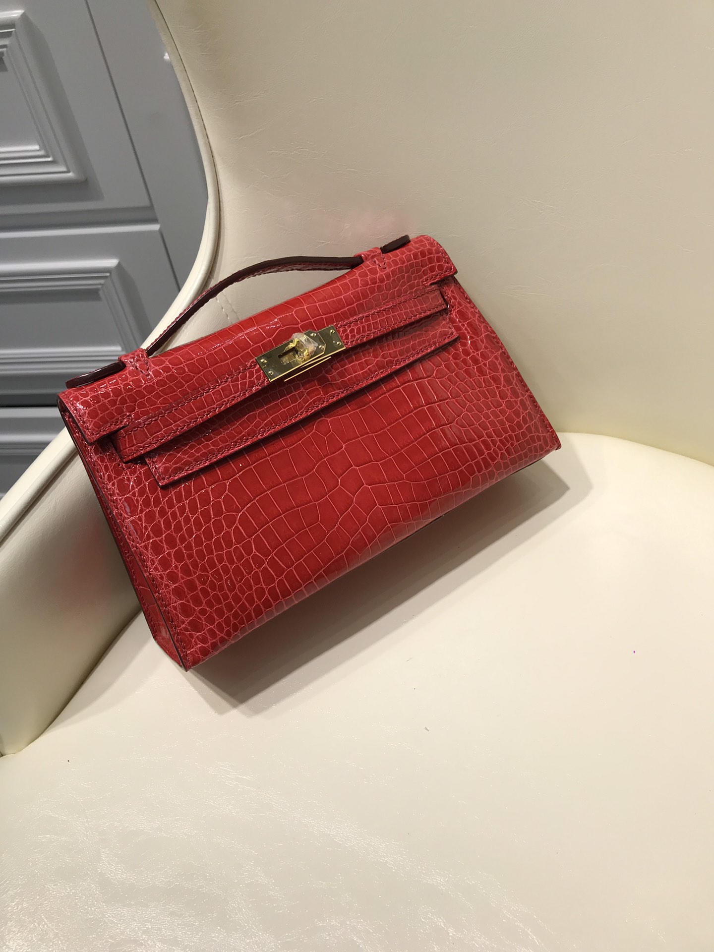 HERMES エルメス 手作りポシェットケリー22 外縫い クロコダイル TD2001P5800