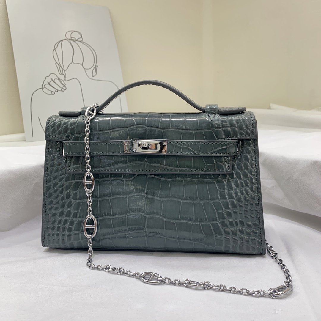 エルメス HERMES ケリー22cm クロコ型押レザー