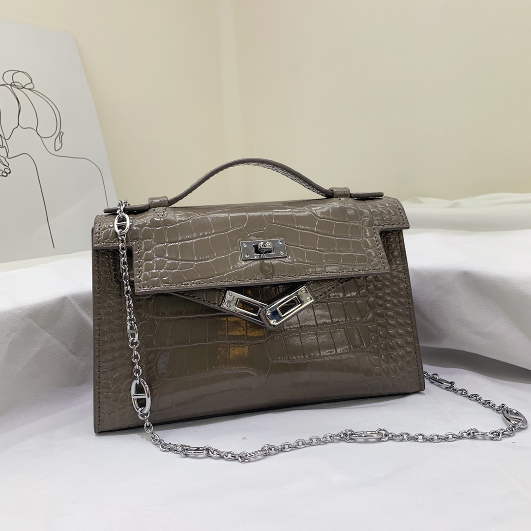 エルメス HERMES ケリー22cm クロコ型押レザー