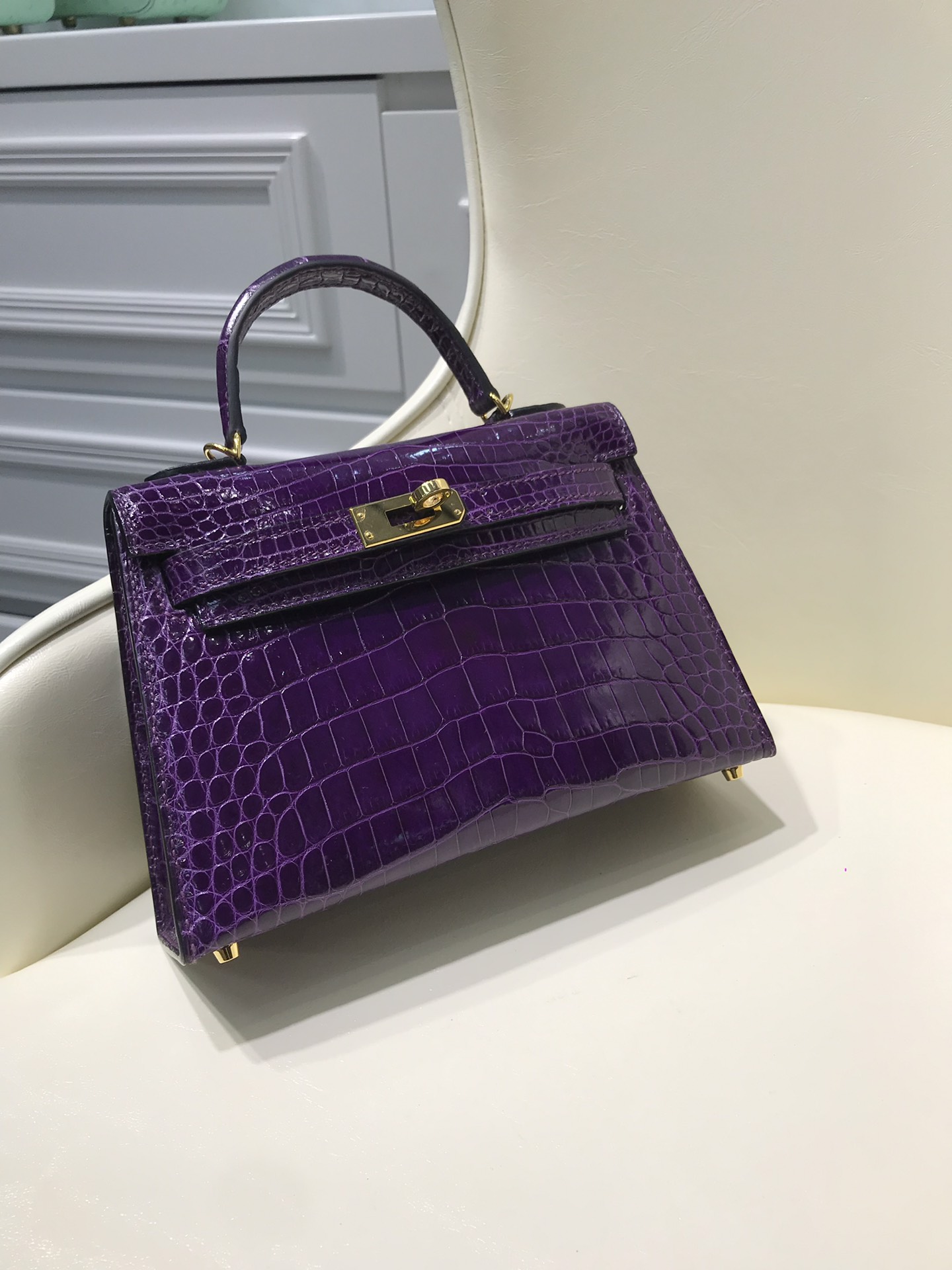 HERMES エルメス 手作りハンドバッグ ケリー19 外縫い クロコダイル TD2001P6000