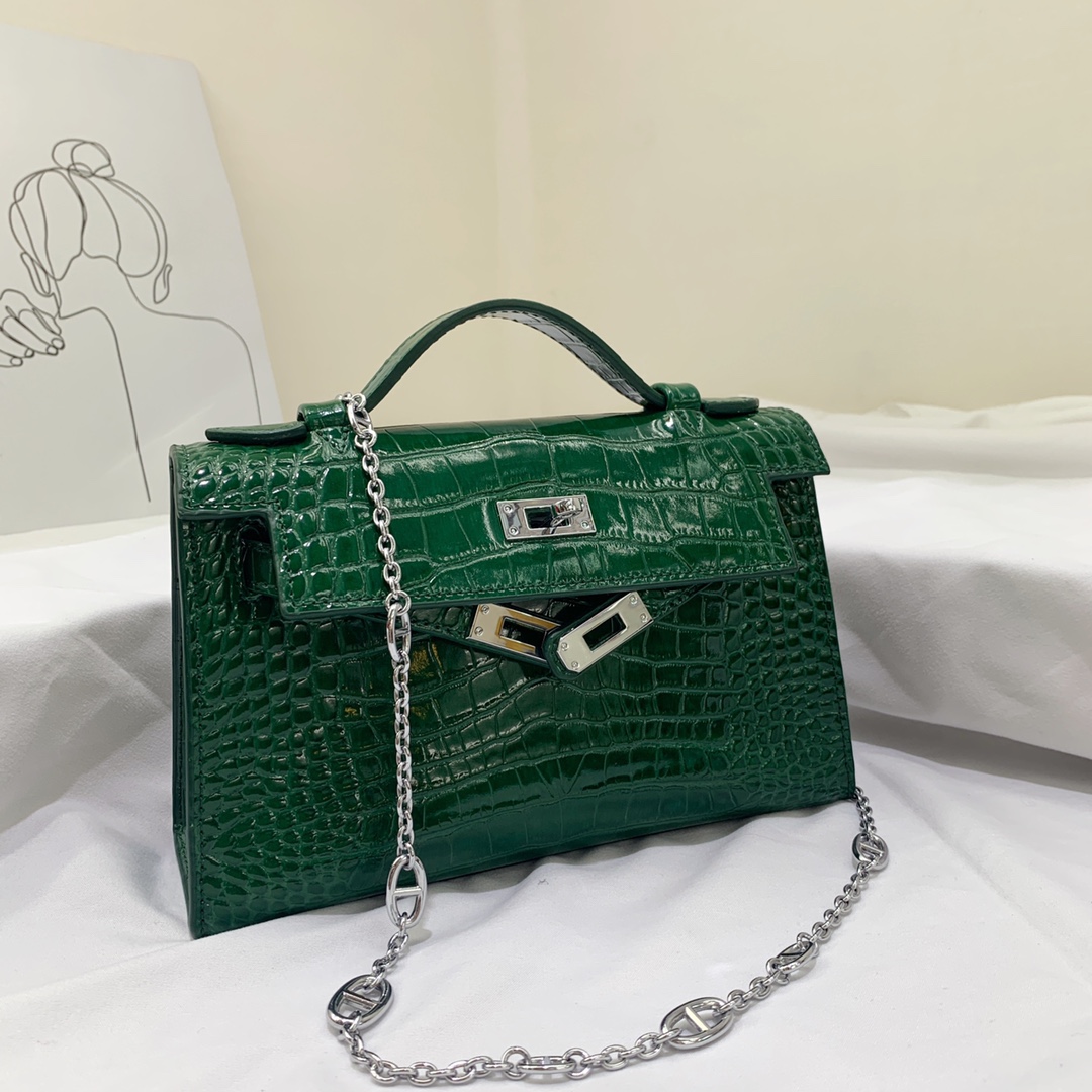エルメス HERMES ケリー22cm クロコ型押レザー